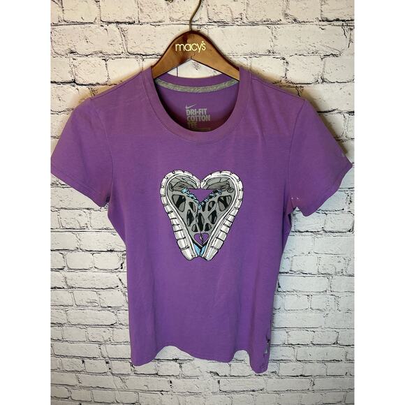 SALE!! Nike Dri-Fit Cotton Tee women's size Medium running shoes heart purple - Picture 1 of 6
